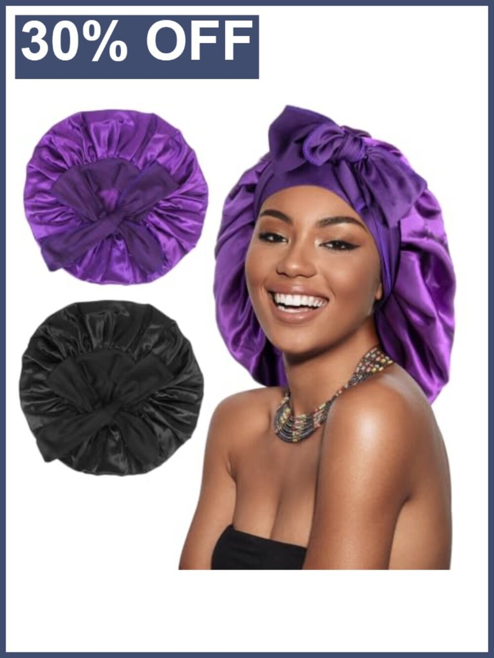 2 Pack Adjustable Satin Silk Bonnet Sleeping Cap Long Band Hair Accessory